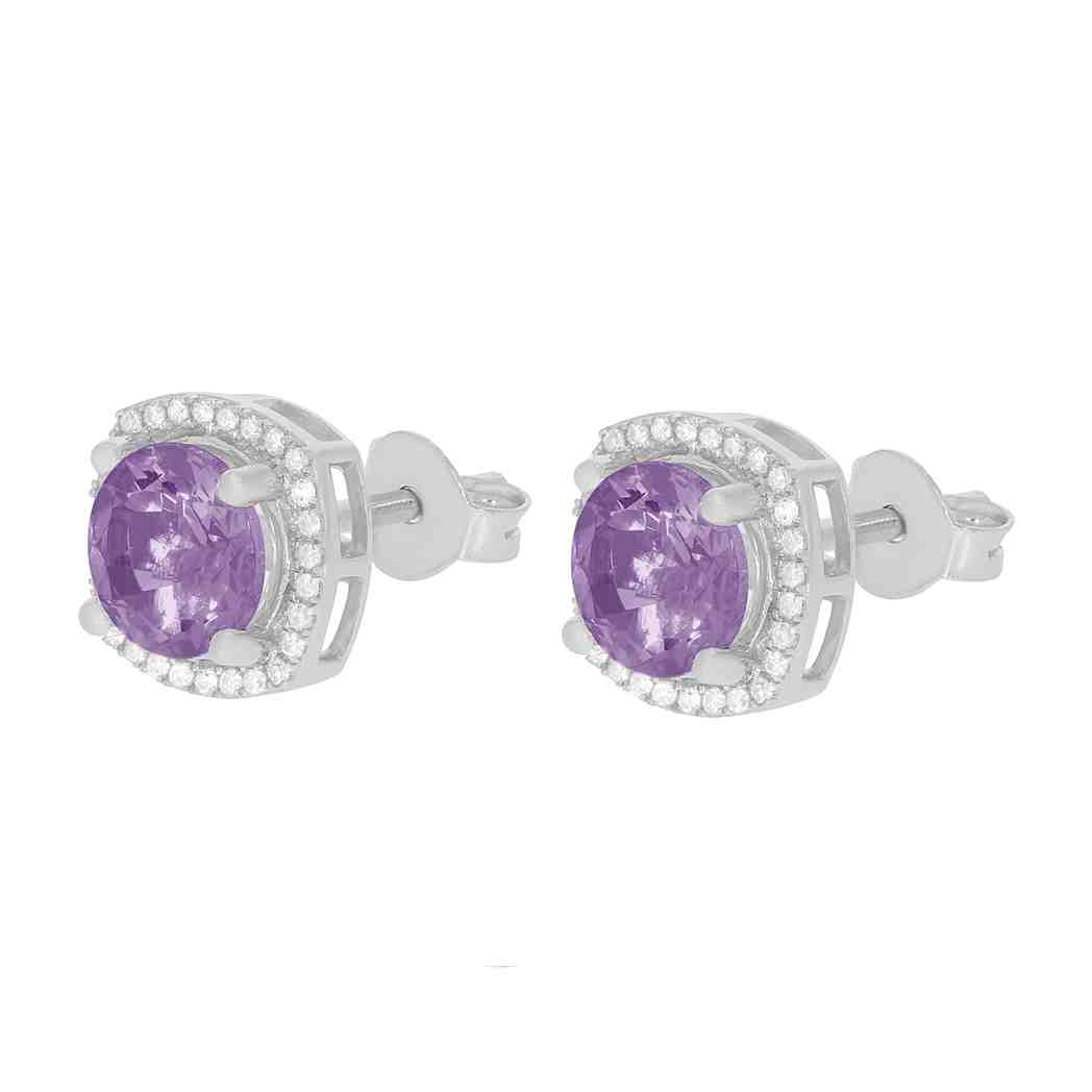 Amethyst and Diamond Halo Stud Earrings PD31345AER AMETHYST